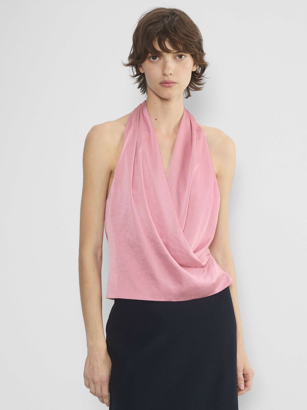 Wilfred NWT Martini Satin Halter Top Tart Pink Cowlneck Drapey Side Zip Aritzia